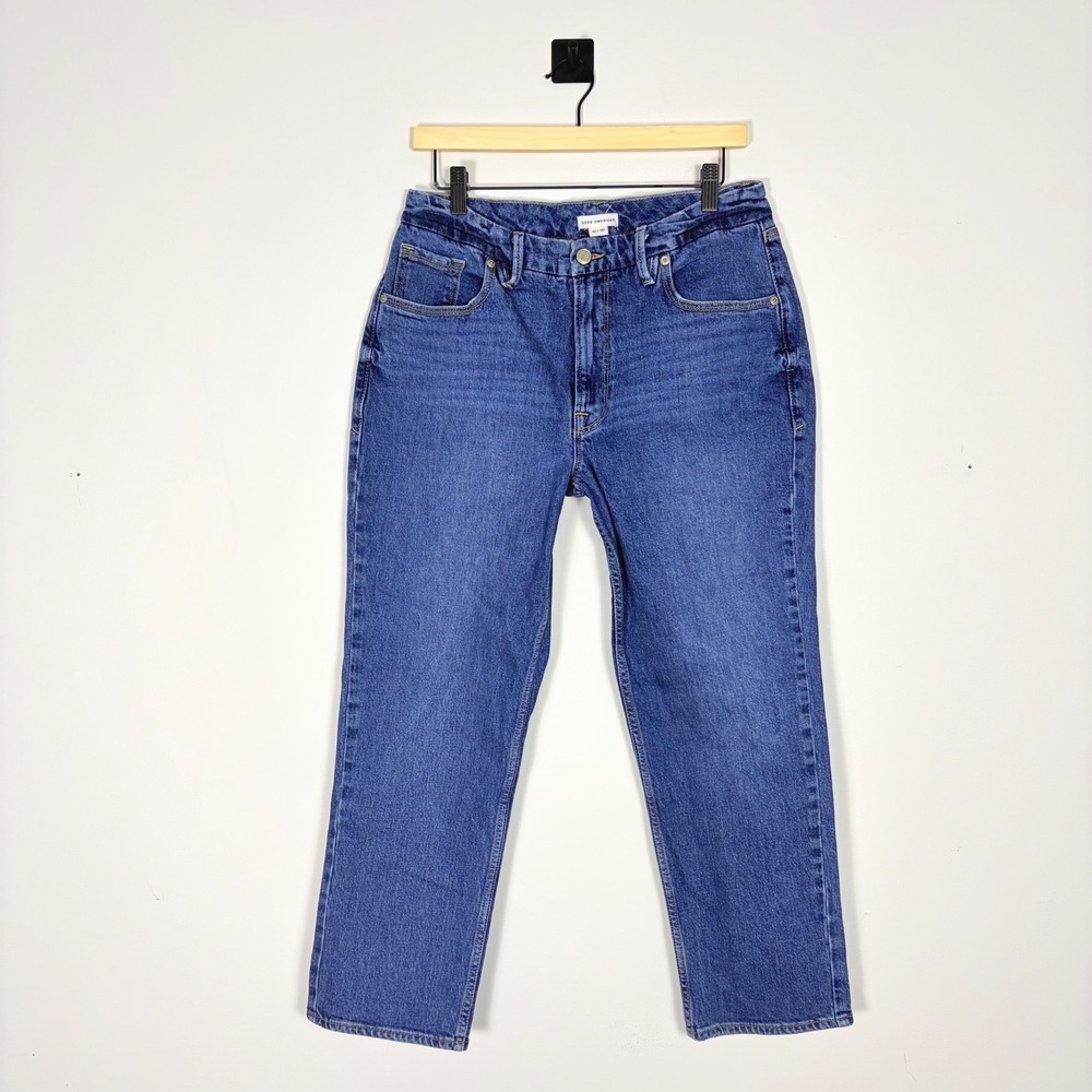 Good American Good Icon Cropped‎ Jeans Womens Blue Denim Size 10 / 30 GNIC255T